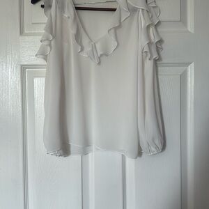 Alice + Olivia White Ruffled Flutter Sleeve Blouse